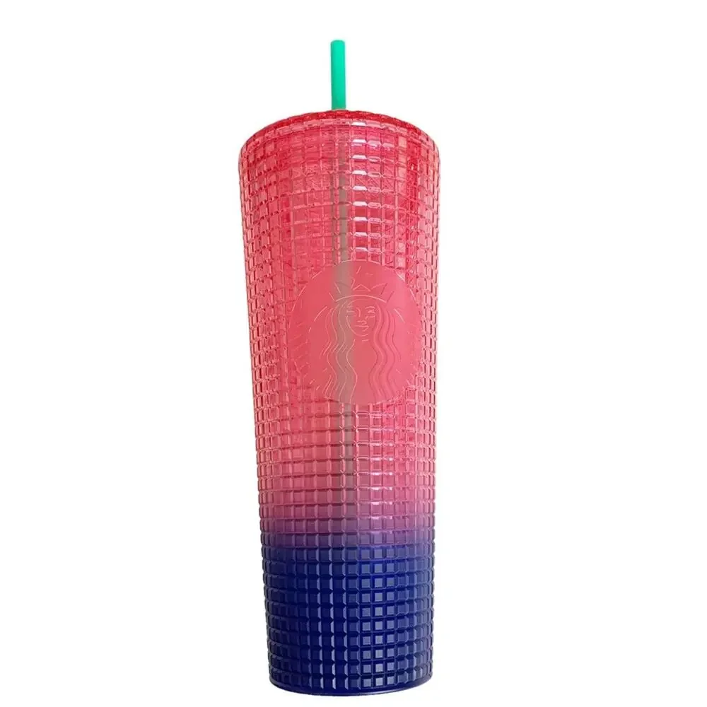 Starbucks 2002 Watermelon Purple Ombre Grid 24 oz Tumbler With Straw NWT